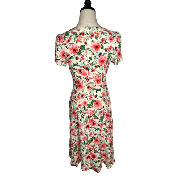 NEW! Anthropologie Lindy Bop 6 Rose Print Swing Midi Dress 100% Rayon White Pink - Picture 6 of 10